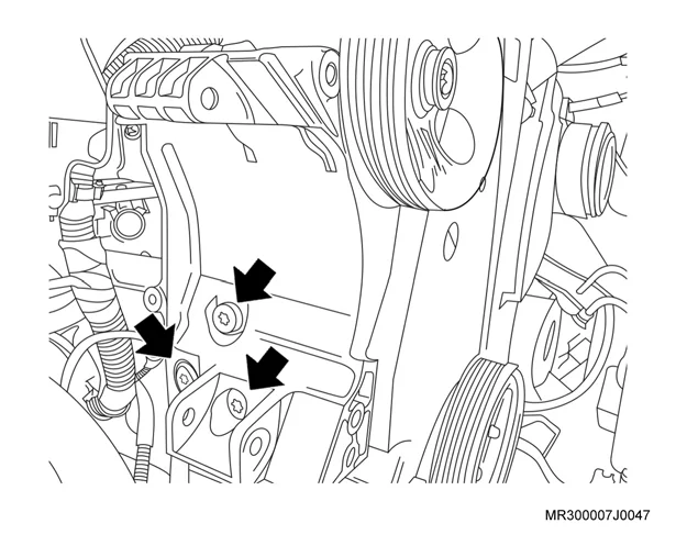 Figura: Parafusos de fixação inferiores do suporte ao bloco do motor